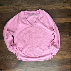 Lucky Brand Pink Textured V-Neck Sweatshirt | Cozy Pullover